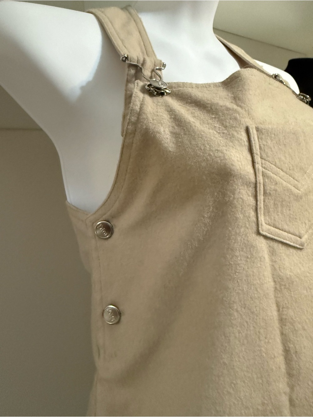Christian DIOR Beige Pinafore Mini Dress with Pleated Side (12A)See Measurements - Picture 6 of 16